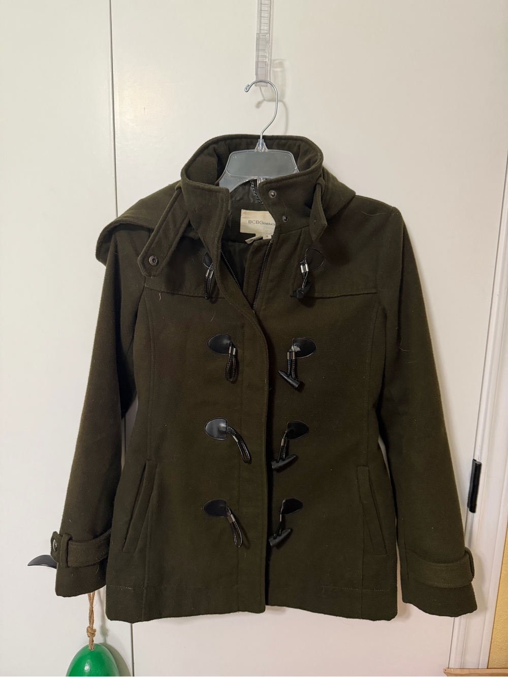 BCBGeneration Olive Green Toggle Pea Coat size S